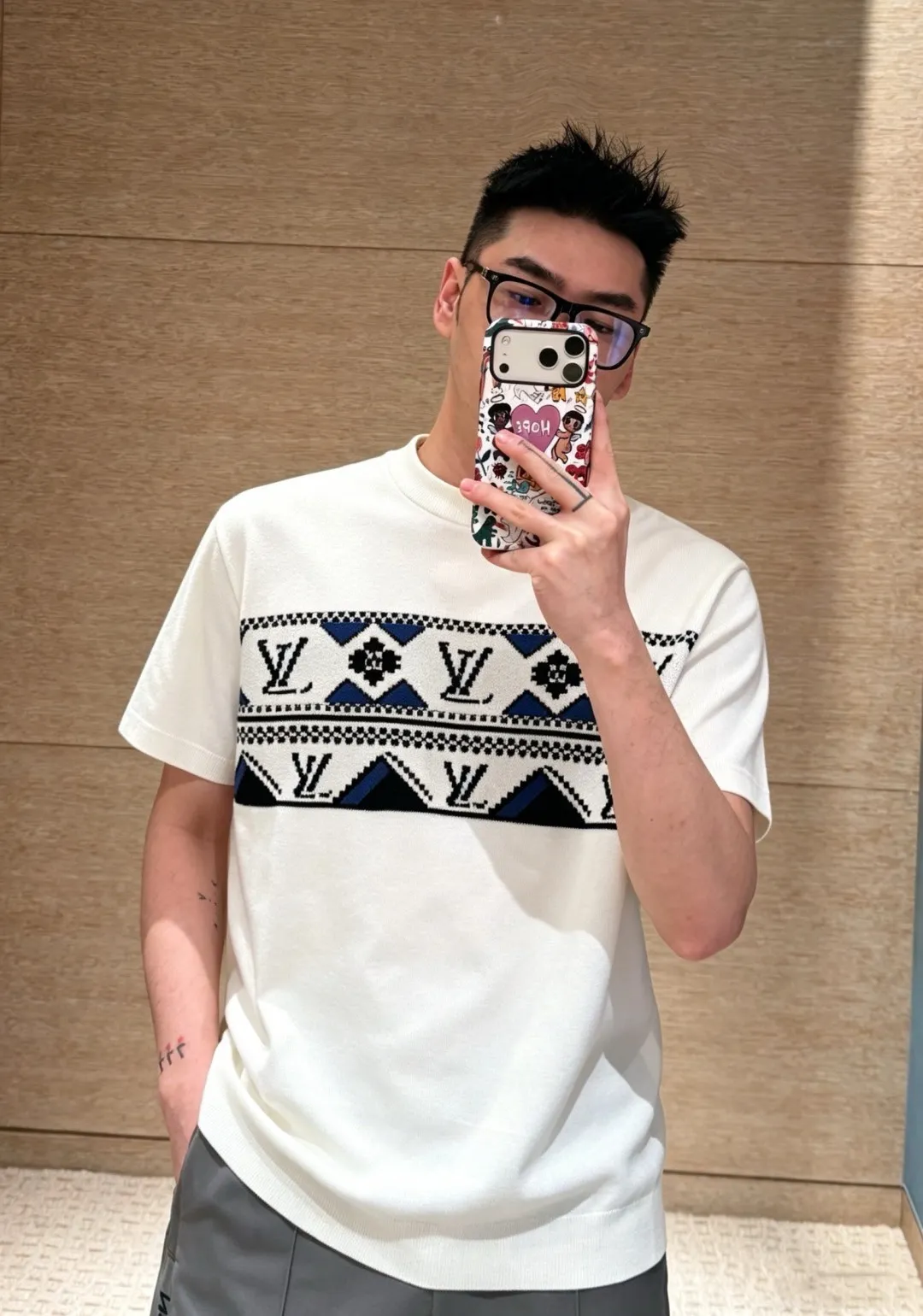 Louis Vuitton/Louis Vuitton geometric old flower jacquard knitted short sleeves